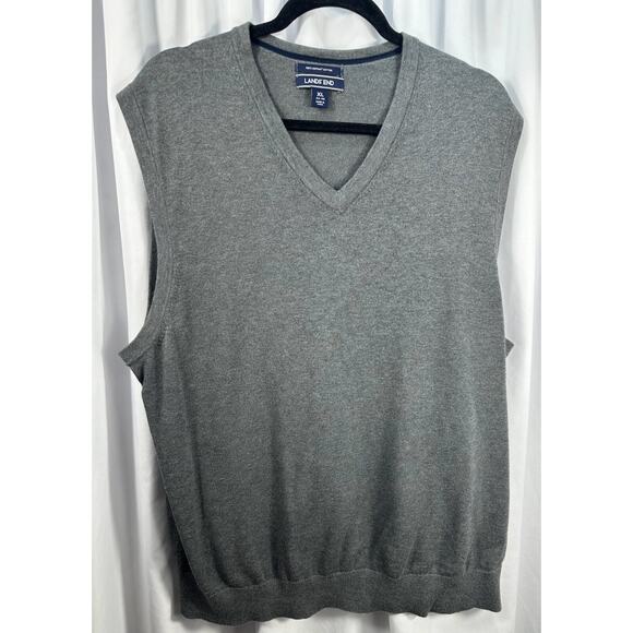 Lands' End Men's Gray Supima Cotton V-Neck Sweater Vest - Picture 1 of 7